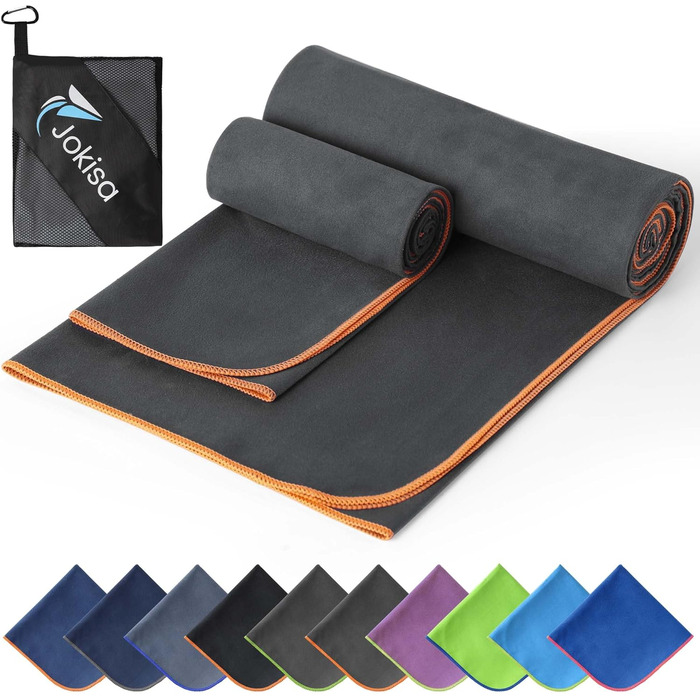 Набір з 2 рушників з мікрофібри (180x90 см + 100x50 см), швидковисихаючі, без піску, для пляжу, спорту, фітнесу, кемпінгу, темно-сірий - зелений (темно-сірий - помаранчевий)