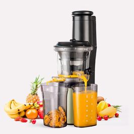 Соковижималка Wiltal Slow Juicer, електрична, для овочів, фруктів, гранату, цитрусових і сорбету, широкий 76 мм отвір, BPA-free, 150 Вт, чорна