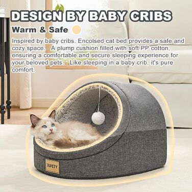 Jiupety Cat Cave, Cat House, Cat Basket, Cat Bed with Non-Slip Bottom, Cat Bed with Washable Detachable Cushion, M (16.1 x 16.1 x 13 inches), Dark Gray