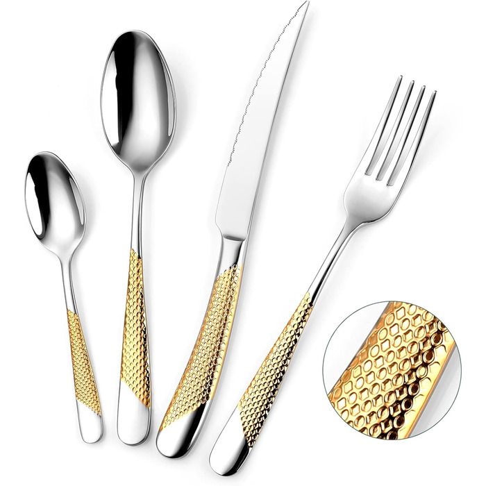 Набір столових приборів OGORI для 6 осіб (30 предметів), золотий, з дзеркальним поліруванням, нержавіюча сталь 18/10, для дому/вечірки/ресторану (подарункова коробка)