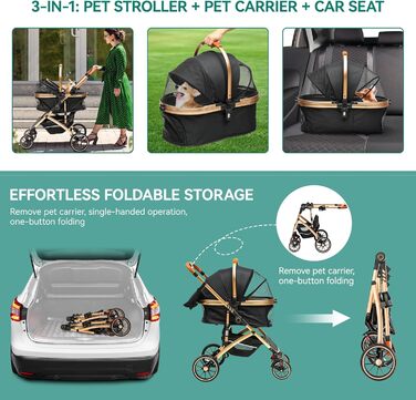 Візок для собак YITAHOME 3 в 1, до 22 кг, чорний. Складаний, для маленьких собак та котів