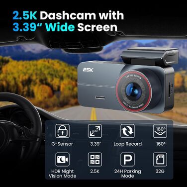 Відеореєстратор автомобільний двоканальний 2.5K QHD Dashcam Auto Vorne Hinten з нічною зйомкою, картою 64GB та паркувальним режимом