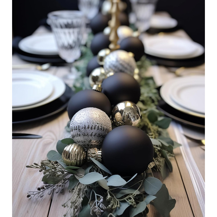Набір прикрас на ялинку 36 шт. блакитні, ялинкові кулі, декор для ялинки, 6 см, чорний колір