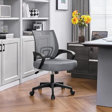 Офісний крісло Yaheetech ергономічне з сітчастою спинкою та підлокітниками, поворотне, для начальника, з регулюванням висоти, до 136 кг, темно-сірий