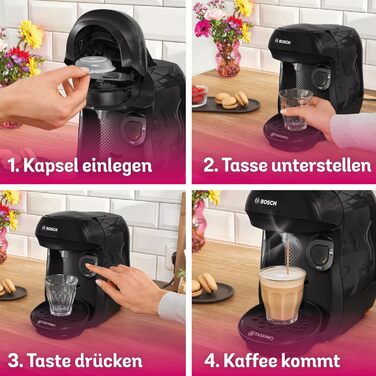 Кавомашина Tassimo Happy TAS1002N від Bosch: понад 70 напоїв, автоматична, для будь-яких чашок, компактна, 1400 Вт, антрацит (чорний). Включає декальцинатор.
