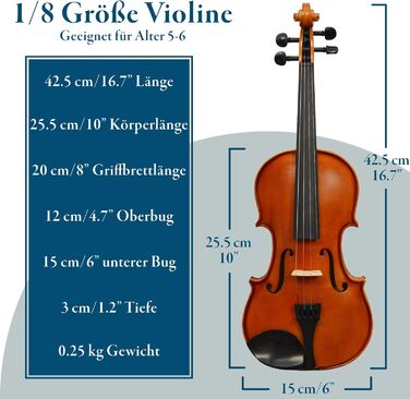 Скрипка Forenza Prima 2 4/4 - повний комплект з ебонітовими накладками, легка, з дерев'яним смичком, розінг, сталевими струнами, повний розмір (1/8 розмір)