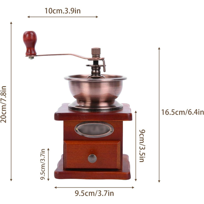 Manual Coffee Grinder Adjustable Coarseness Coffee Grinder Burr Grinder Coffee Bean Grinder Vintage Wooden Hand Grinder Handheld Coffee Grinder for Home Kitchen Office Camping Travel