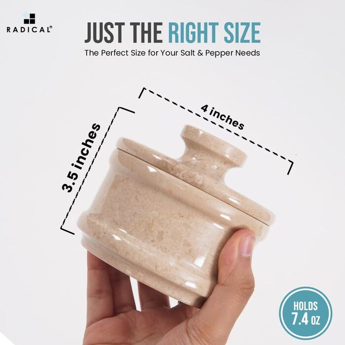Radical marble salt cellar with lid and spoon, 8.9 cm, handmade, kitchen table decoration, spice jars and spice containers, ideal salt container.