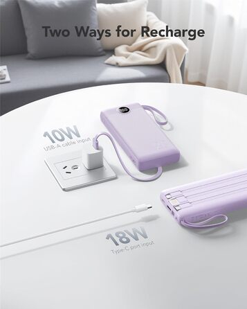 Power Bank VRURC 20000mAh з LED дисплеєм, 22,5W швидка зарядка USB-C, білий/фіолетовий