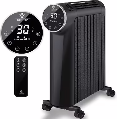 KESSER® Oil Radiator 2500W Electric Heater Radiator Electric Heater Energy-Saving with Display WiFi App & Remote Control Touchscreen - Mobile Oil Radiator 24h Timer, Thermostat & Overheat Protection Black