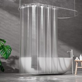 Шторка для душу Ecooe 3D ромби, прозора, 180x200 см, EVA-матеріал, водонепроникна, антигрибкова, з 12 кільцями