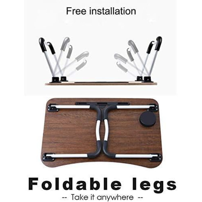 Регульований столик для ноутбука в ліжко, підставка для ноутбука та планшета, складаний столик для ліжка та дивану (60 x 40 см), золотий