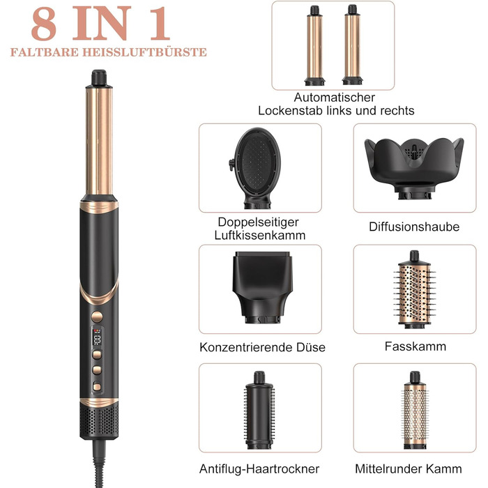 Мультистайлер для волосся AirStyler 1600W: фен, плойка, насадки для укладання, чорний