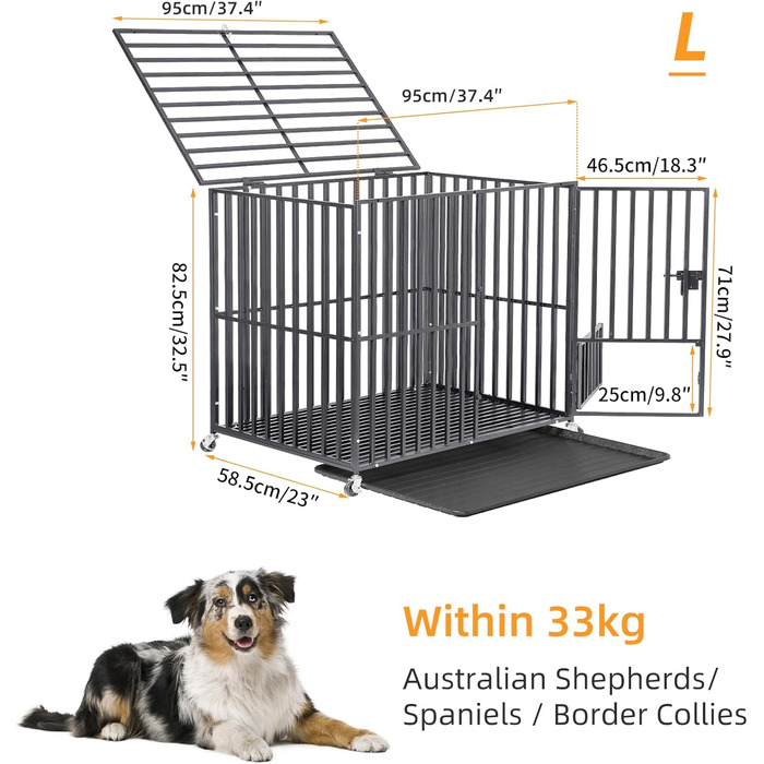 Клітка для собак BingoPaw XXXL, важка версія: подвійна клітка-перегородка з 2 дверцятами та піддоном, переноска для великих та середніх собак, 130x100x100 см (L: 95x58.5x82.5 см)