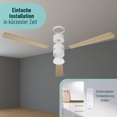 Стеляний вентилятор Noaton® Fornax Weiß з підсвічуванням, діаметр 132 см, DC мотор 40 Вт, регульоване LED-освітлення 22 Вт, 3 колірні температури, пульт дистанційного керування, таймер, повітряний потік до 185 м³/хв (Zoya WL)