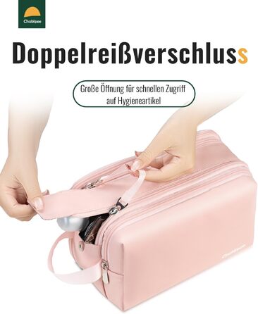 Чоловіча дорожня косметичка Kulturbeutel, водонепроникна, легка, з двома блискавками (Рожева)