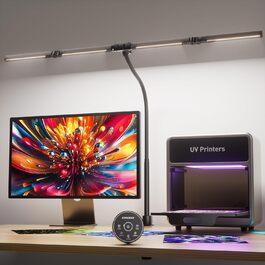 Лампа настільна EYOCEAN з 4 джерелами світла, 24W, 100 см, денне світло, з пультом, регулювання яскравості, LED, для офісу, з лебединою шиєю, захист очей, чорна матова