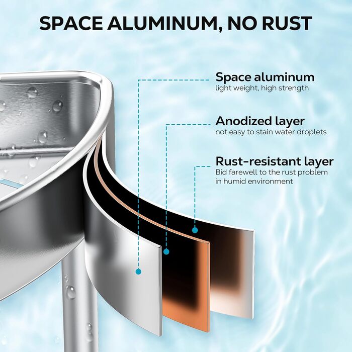 Поличка для душу Nieifi без свердління, кутова, з нержавіючої сталі, 4 яруси, чорна, для ванної кімнати та душу