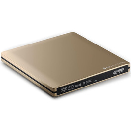 Зовнішній Blu-ray привід techPulse120 UHD 4K 3D M-Disc BDXL, USB 3.0 та USB-C, Slim Superdrive для ноутбуків та ПК (Windows, Mac OS), Алюміній, Золотий