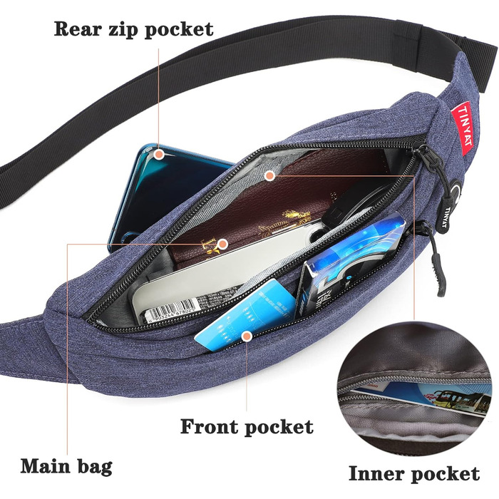 Поясна сумка TINYAT для туризму та спорту (сірий, темно-синій)