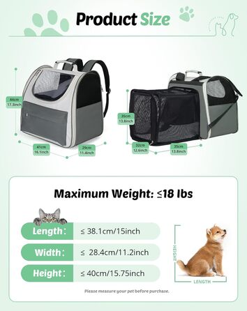 Розширюваний рюкзак для кота та собаки, переноска для тварин, рюкзак для великих котів та маленьких собак до 8 кг, переноска-рюкзак для транспортування/поїздок/кемпінгу