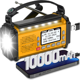 Радіоприймач PRUNUS J-924D: DAB+/UKW, радіо з ручкою, акумулятор 10000mAh, Bluetooth, ліхтарик, SOS, зарядка для телефону (зелений/жовтий)