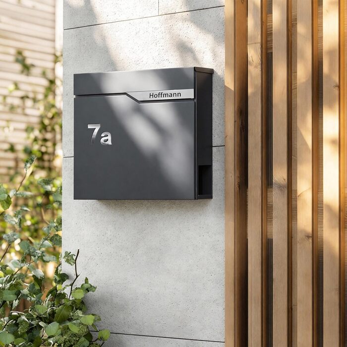 Поштовий ящик Zedelmaier з газетницею Anthrazit RAL 7016: Персоналізований настінний поштовий ящик з нержавіючою табличкою та 3D номером будинку, сучасний, стійкий до погодних умов, подвійне порошкове покриття