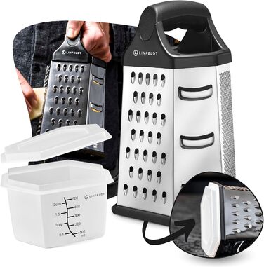 Терка кухонна зі сталі нержавіючої з контейнером, 23x14 см. Багатофункціональна терка для кухні, безпечна та зручна у використанні.