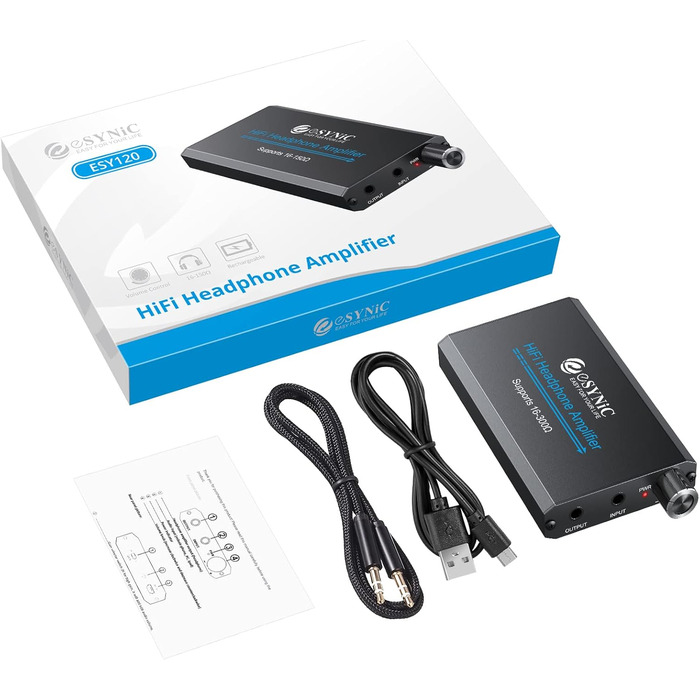 eSynic Підсилювач для навушників HiFi – портативний, для MP3/MP4, смартфонів та ПК, чорний