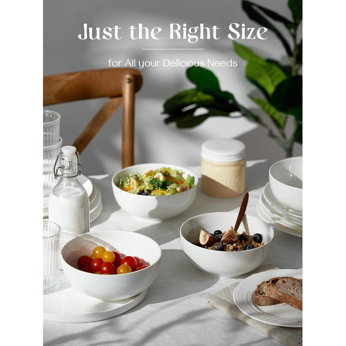 Набір супових мисок DOWAN 1100 мл (4 шт.) - білі керамічні миски для супу, каші, пасти, Φ18 см, стікшільні