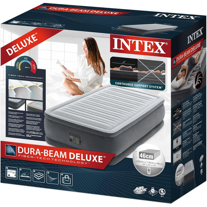 Надувний матрац Intex Comfort-Plush 230V односпальний (99x191x46 см) - комфортний для дому та відпочинку