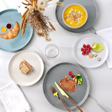 Набір посуду GBhome Teller- und Schüssel-Set: 12 елементів керамічного посуду для 4 осіб. Стійкий до подряпин та миття в посудомийній машині. Сучасний посуд для мікрохвильової печі та посудомийної машини (багатобарвний).