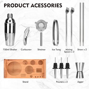 Професійний шейкер для коктейлів Lychee з нержавіючої сталі (12 предметів) / Набір для коктейлів преміум-класу / Шейкер для коктейлів / Ідеальний набір для дому та бару (550 мл) (350 мл)