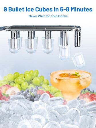 Машина для приготування льоду VINATO, компактна, 9 кубиків за 6-8 хвилин, портативна, продуктивність 12 кг/24 год, тиха робота, з лопаткою та кошиком для кухні, офісу, бару та вечірки, срібна