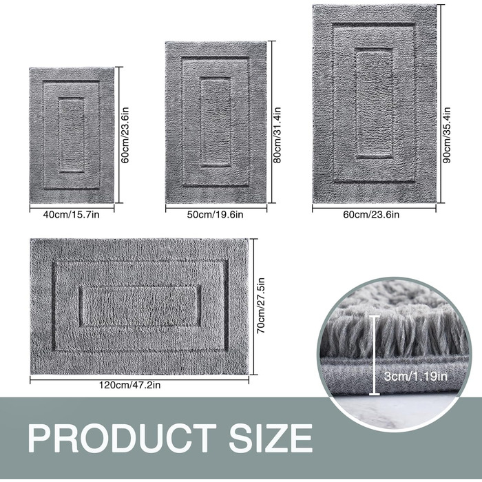 DUNSOO Non-Slip Bathroom Rug - Absorbent Microfiber Bath Mat for Shower, Tub & Toilet - 60x90cm