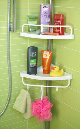 stardis Telescopic Corner Shelf, Stainless Steel, Rust-Proof with 4 Shelves, Shower Shelf, Telescopic Shelf for Shower, Bathroom, Shower Shelf, Height Adjustable from 120-300 cm, White