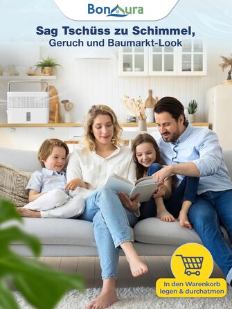 BonAura® Безструмний осушувач повітря - для підвалів, ванних кімнат та ін. - 980г осушувального грануляту в комплекті - Захист від плісняви (Off White + 5 X Гранулят)