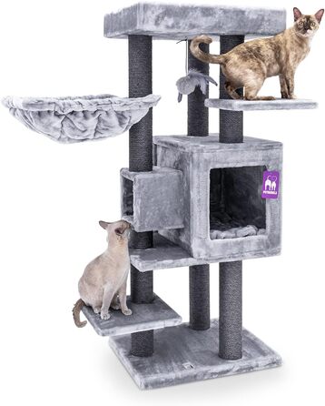 Котячий будиночок Petrebels Cleopatra: когтеточка, лежанка, печера, 134 см, бежевий/сірий