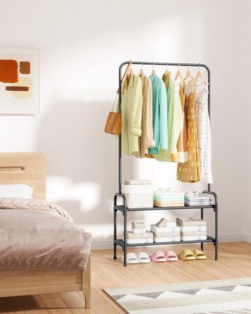 Стійка для одягу з полицею для взуття, чорна, 74 x 30 x 150 см