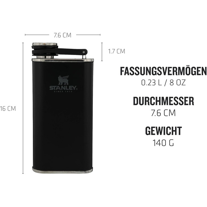 Термос Stanley Classic Wide Mouth 236ml з кришкою Never-Lose - нержавіюча сталь, широке горлечко, BPA-Free, матовий чорний