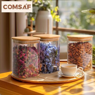Набір скляних герметичних контейнерів ComSaf 1,1 л з кришками, 9 шт – банки для зберігання продуктів, спецій, макаронів, горіхів, борошна, солодощів