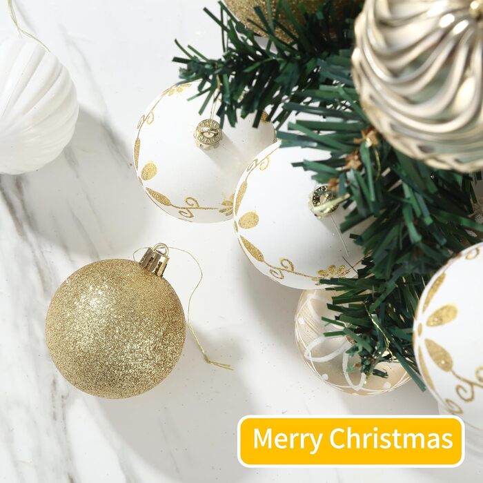 34 штуки новорічних кулі, прикраси для ялинки з пластику, новорічні прикраси з ключ-стрічкою, набір з малюнком оленя, кульки для прикраси ялинки (біле золото)