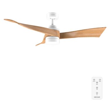 Стельовий вентилятор Cecotec EnergySilence Aero 5280 LightWood з LED підсвіткою 18W, 132 см, DC мотор, пульт, таймер, режими зима/літо, білий/дерево