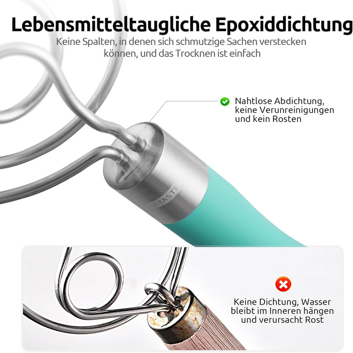 Міксер для тіста U-Taste: ручний віскер з нержавіючої сталі 18/8, 32 см, Aqua Sky