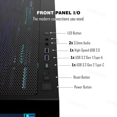 Ігровий корпус для ПК ANSAITE ATX Mid-Tower, 6 ARGB PWM вентиляторів, панорамне загартоване скло, USB Type-C, підтримка радіатора 360мм, чорний/фіолетовий