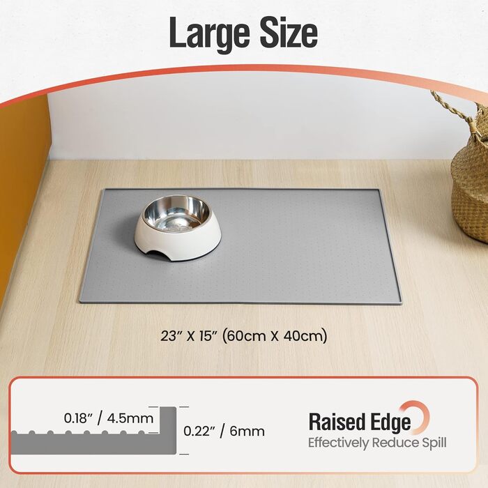 Килимок для годування собак та котів Conlun, нековзний, 100% водонепроникний, з піднятим бортиком, для запобігання розливу, придатний для миття в посудомийній машині (Taupe, 60 x 40 см)