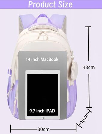 Шкільний рюкзак Aryan для жінок, підліток, дівчата, хлопці. Легкий, з відділенням для ноутбука, для подорожей, навчання, роботи (фіолетовий)