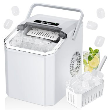 Льодогенератор Ice Cube Maker 12 кг/24 год, 2 розміри кубиків льоду, самоочищення, білий - для дому, офісу, бару
