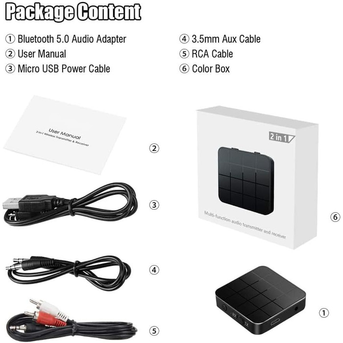 Bluetooth передавач/приймач 2-в-1, адаптер 5.0, HD, низька затримка, для TV, PC, навушників, динаміків, авто радіо (KN321)