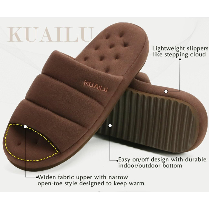 Чоловічі домашні тапочки KuaiLu, стильні, з м'якою устілкою з піною пам'яті, з цупкою гумовою підошвою, для дому та вулиці (темно-коричневі, 43 EU)